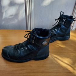 Harley Davidson Lenni 6" Black Leather Men's 10 M Boots Laces Side Zipper  D96032