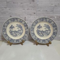Set of 2  Vintage Shakespeare Country Blue pattern   Dinner Plates  by Homer Laughlin. 