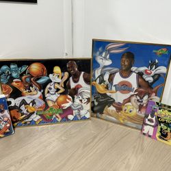 Original Space Jam Posters W/ Michael Jordan Classic Frame 16"×20" Vintage And VHS Movie
