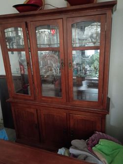 Wood China Cabinet with Glass Doors