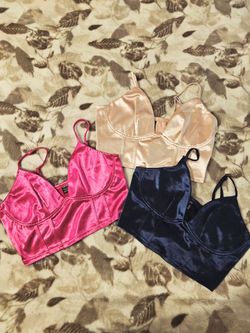 Shein Stretch Satin Crop Tops – Size Large (6 Colors)