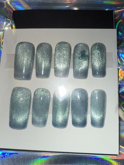 Blue Cateye Press On Nails Handmade
