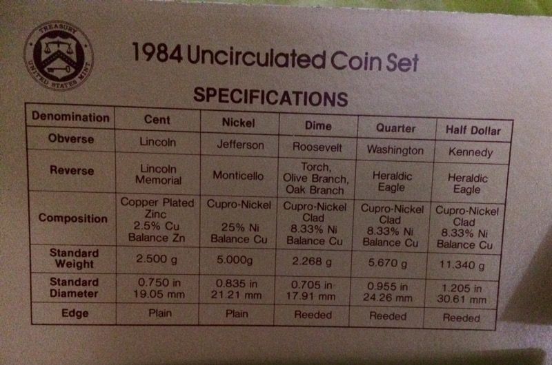 Rare 1984 and 1985 uncirculated coin set in original package protectors.