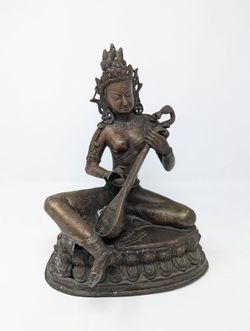 C. 19th Century Bronze Statue: Hindu Goddess Saraswati