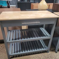  Gray Kitchen Cart With Two Large Shelves DrawerFor Storage 