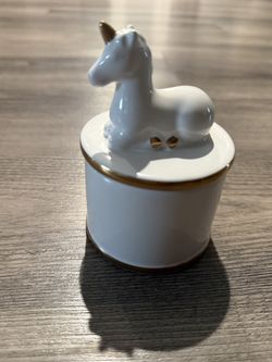 Porcelain Box Unicorn Jewellery Box Girls Jewelry Box White Unicorn, gold horn 