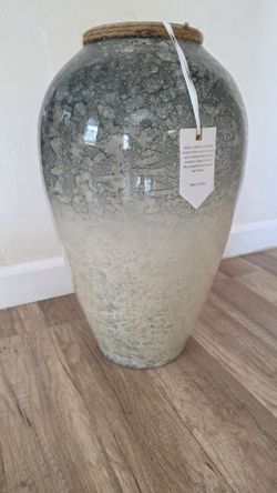 Large Ceramic Floor Vase Made in India Gray and white Ombre