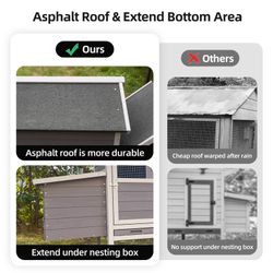 large main house, Gray Wooden Chicken Coop, Large Outdoor Hen House with Run and Nesting Box Poultry Cage, Rabbit Hutch, Waterproof Anti-UV Panel for 