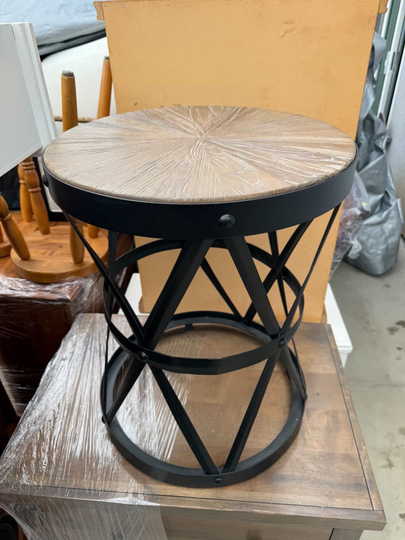 Round Wood & Metal Accent Table