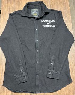 A$$holes Live Forever Black Button Up Shirt Men’s Large Embroidered Graphic