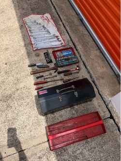 Tool box with assorted hand tools