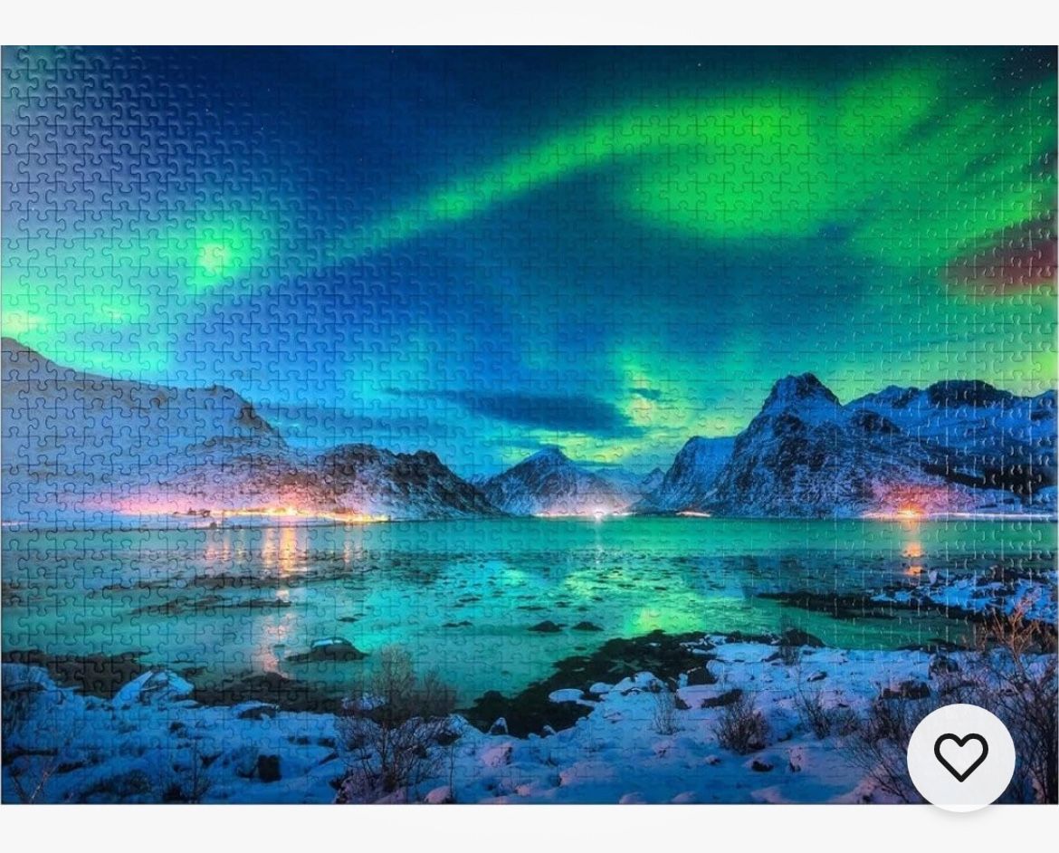 MyPuzzle Aurora Borealis Over Sea Coast, Lights at Night. Northern Lights Seald