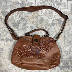 B.O.C. Brown Faux Leather Embossed Purse, Crossbody, Satchel w/ Adjustable Strap  