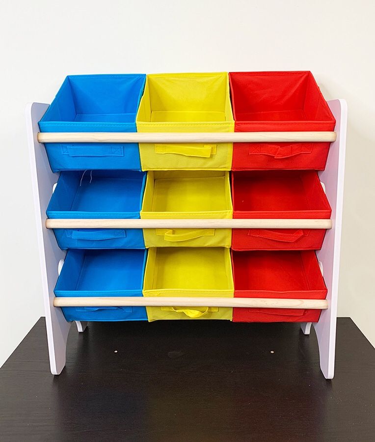 (NEW) $20 Small Kids Toy Storage Organizer Box Shelf Rack Bedroom w/ 9 Removeable Bin 24”x10”x24”