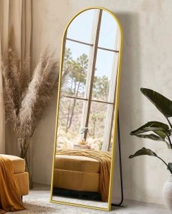 18 in. W x 58 in. H Arched Gold Modern Aluminum Alloy Framed Full Length Mirror Wall Mirror