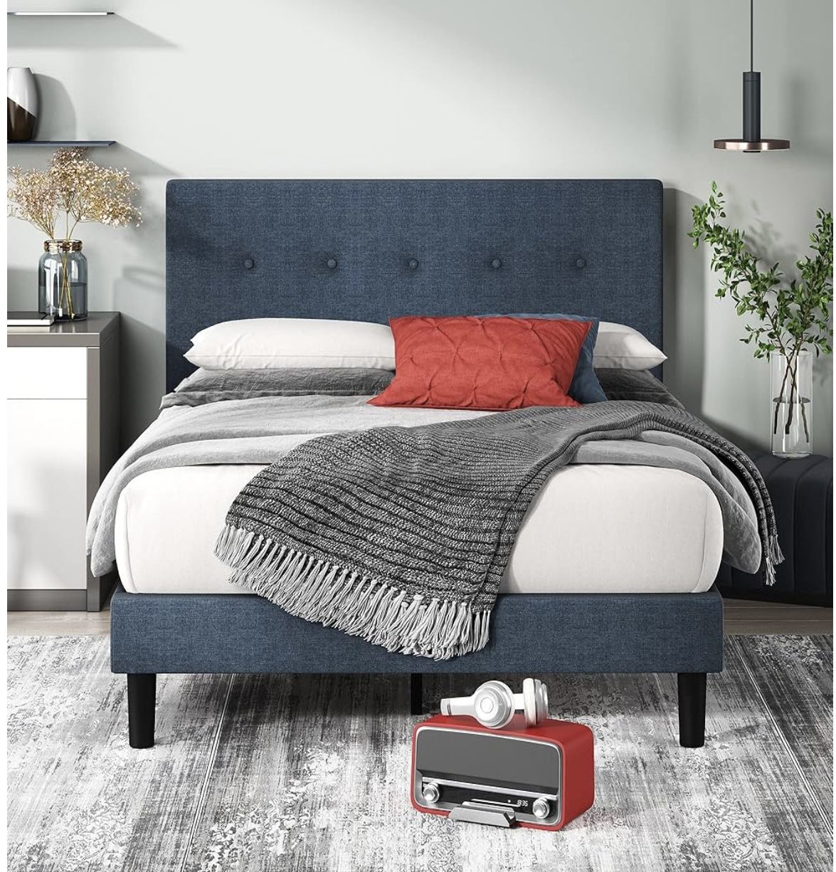 Upholstered Platform Bed Frame & Memory Foam Mattress