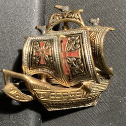 1960s Vintage Damascene Galleon Ship Pin