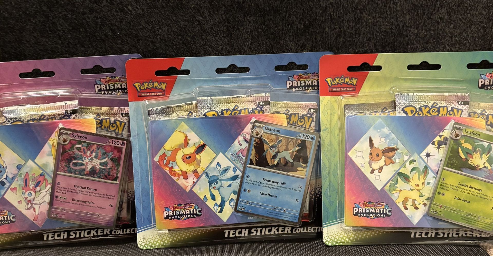 Pokemon TCG Prismatic Evolutions Tech Sticker Collection Set of 3 SEALED 9 Packs