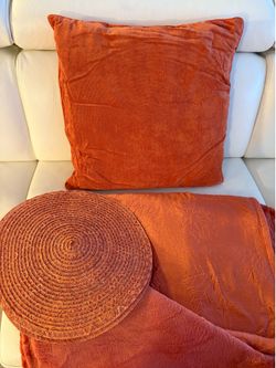 Blanket, pillow, place mats