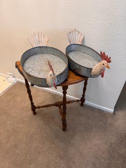 Farmhouse Rooster Galvanized Metal Planter Buckets Set of 2
