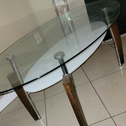 ​2-Tier Oval Glass Coffee Table with Wood Accents