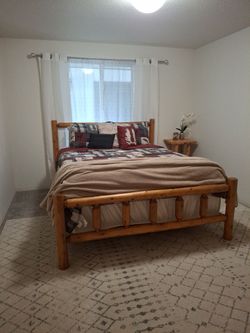 Rustic Solid Wood Queen Bed Set – Includes Matching Nightstand