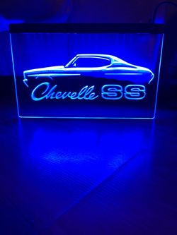 CHEVELLE SS LED NEON BLUE LIGHT SIGN 8x12