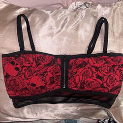 Hot Topic Skull/Roses Bandeau/Bralette XL (Rare Find in Size XL)