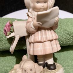 “Signed, Sealed and Delivered” Vintage Figurine Of Girl And Puppy at Mailbox Reading “I Love You” Letter