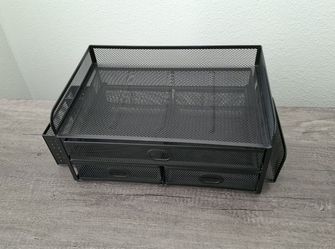 Black Mesh Desk Organizer with Drawers and Paper Trays
