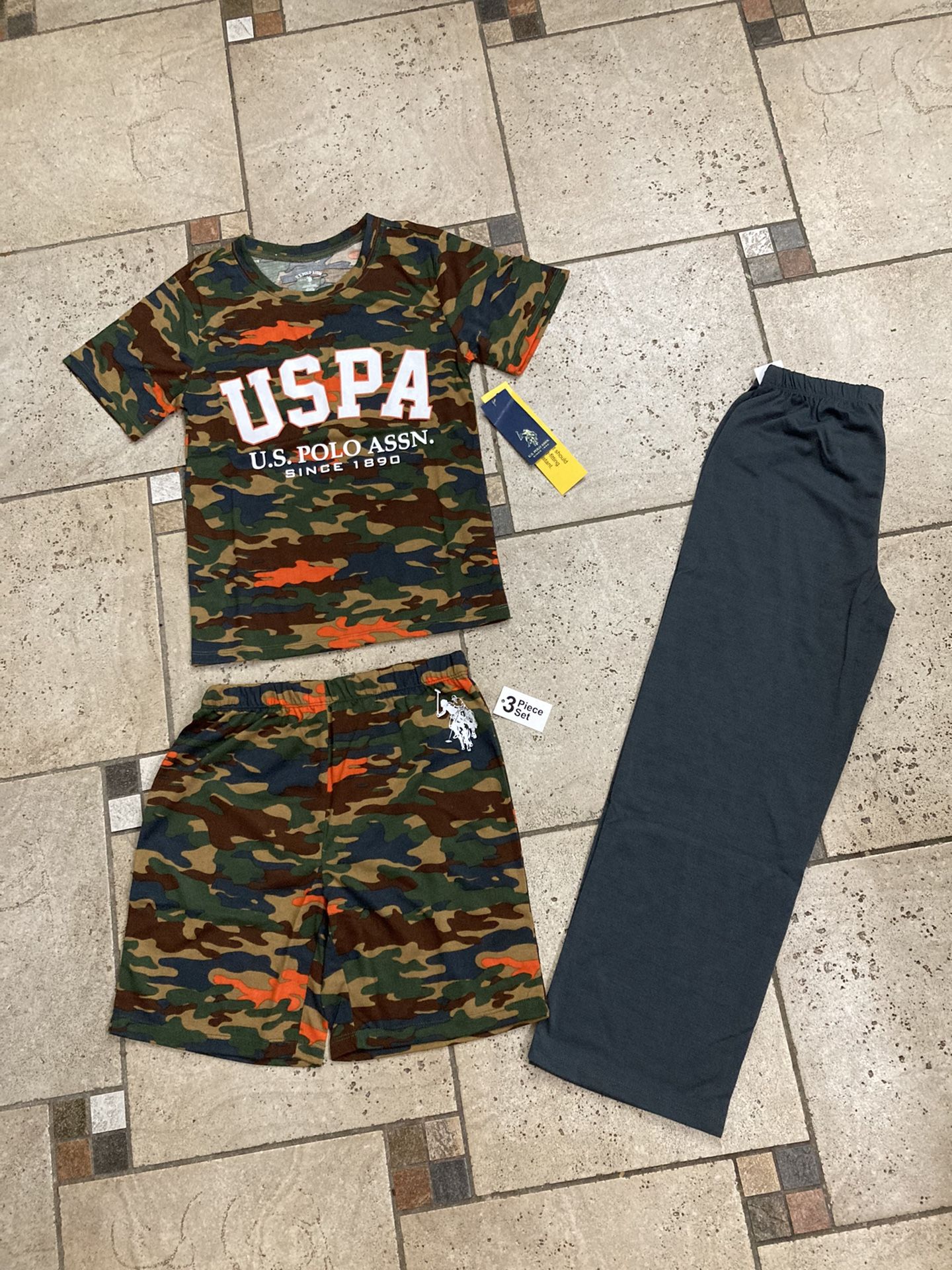 NWT U.S. Polo Assn Boys 3pcs Pajamas Set size 7/8