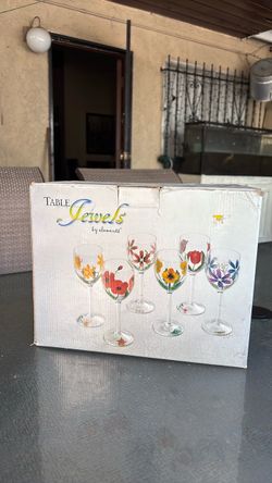 $30 Elements “Table Jewels”  handpainted wine glass set.