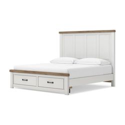 Savonport White/Brown King Panel Storage Bed