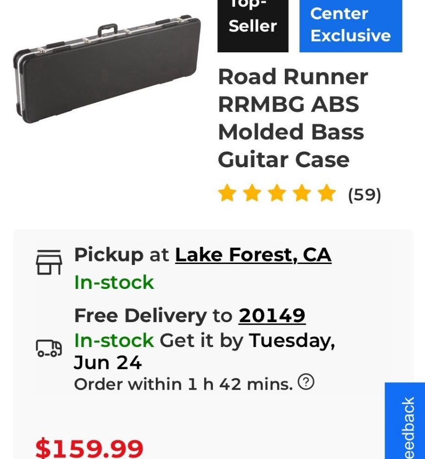 Roadrunner ABS deluxe bass guitar case-exc. condition