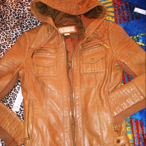 Michael Kors Leather Hoodie Jacket