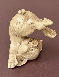 Upside Down Laughing Resin Statue Figurine Mini Farmhouse Hog Swine Piggy 2" Pig