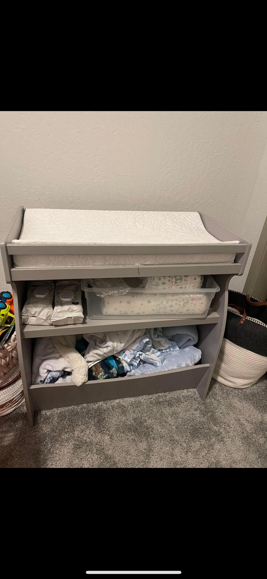 $60 Grey Changing Table (changing Pad Included!)