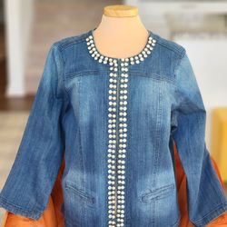 Denim! Pearls! Diamonds! Women's Joan Rivers Blue Denim Jacket!