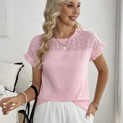 Women's elegant Pink blouse Short Sleeve Top