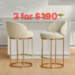 CHITA Counter Height Bar Stool, Swivel Barstools Set of 2, Upholstered Barstools with Backs, Metal Base, 26.8" Seat Height, Sand $190 