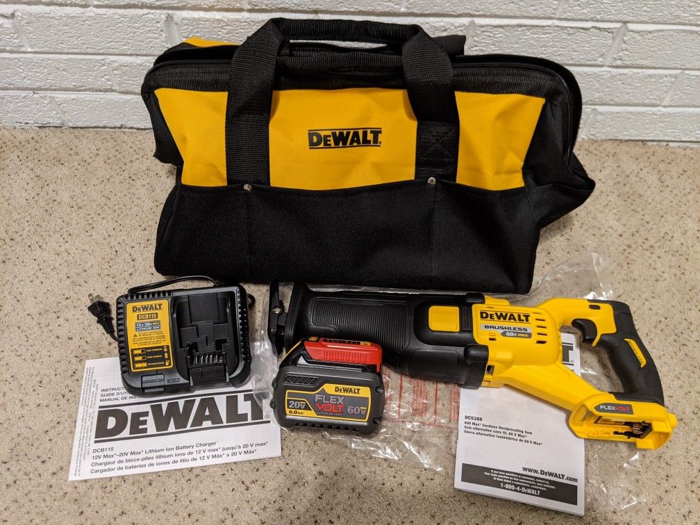 Brand New Dewalt 60V Reciprocating Saw DSC388 with Battery, Charger, and Bag