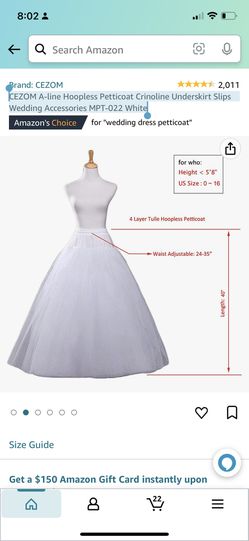 CEZOM A-line Hoopless Petticoat Crinoline Underskirt Slips Wedding Accessories MPT-022 White Thumbnail