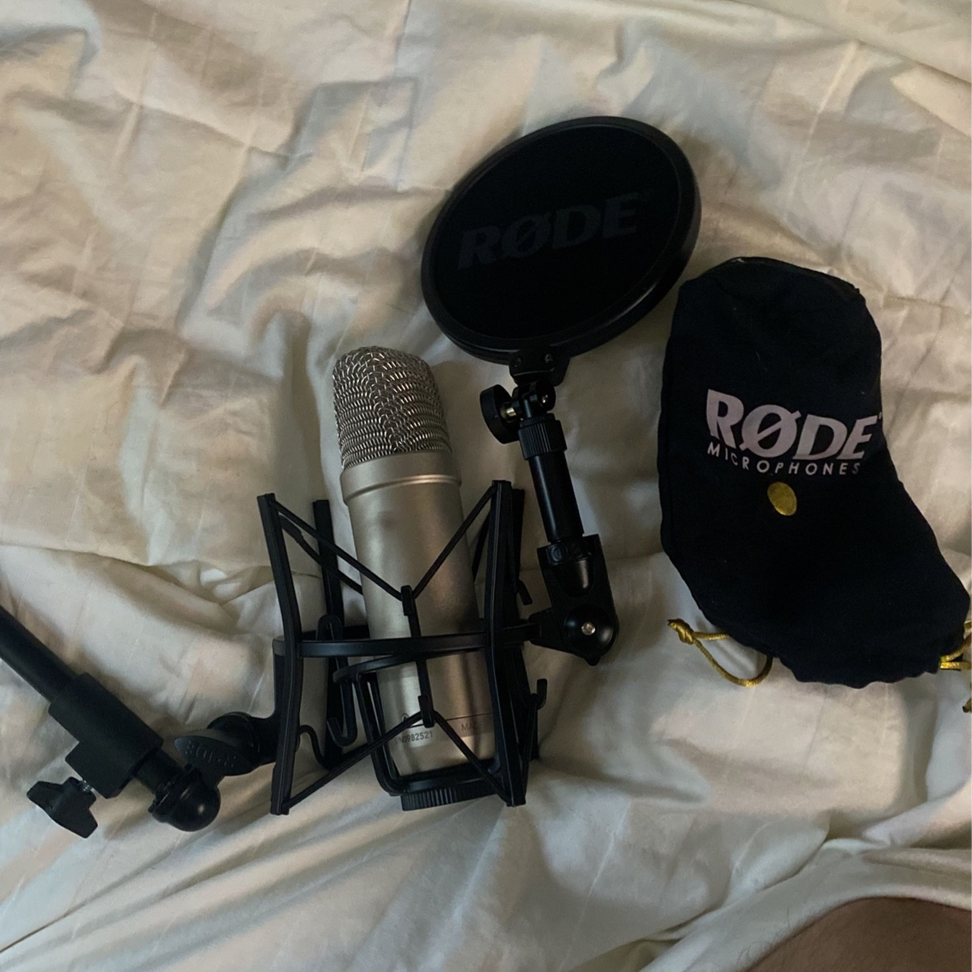 Rode Microphone, Mic Stand And Dust Bag