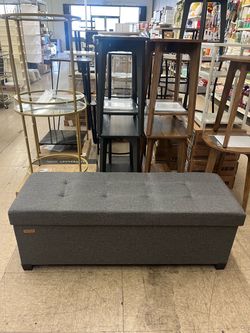 SONGMICS 43" Storage  Folding Ottoman Foot Rest w/ Legs - Dark Gray