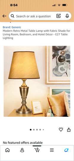 Fancy Tan fabric lamp with brown trim and nickel finish
