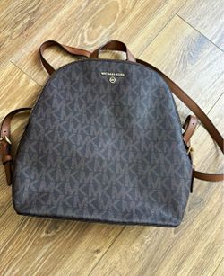 Michael Kors Brown MK Logo Monogram Zip Backpack Medium Women’s