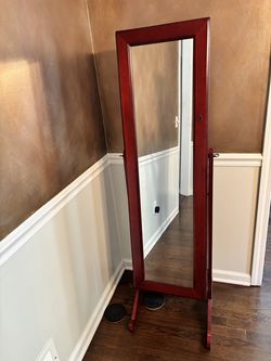 Large Jewelry Organizer with Full Mirror - Necklace Hooks, Ring Slots & More!