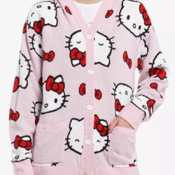 Hello Kitty Face Bow Girls Hooded Cardigan 