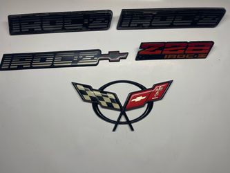 82-90 CAMARO IROC-Z SILVER/GRAY BI-COLOR ROCKER PANELS + REAR BUMPER + Corvette C4 Emblem