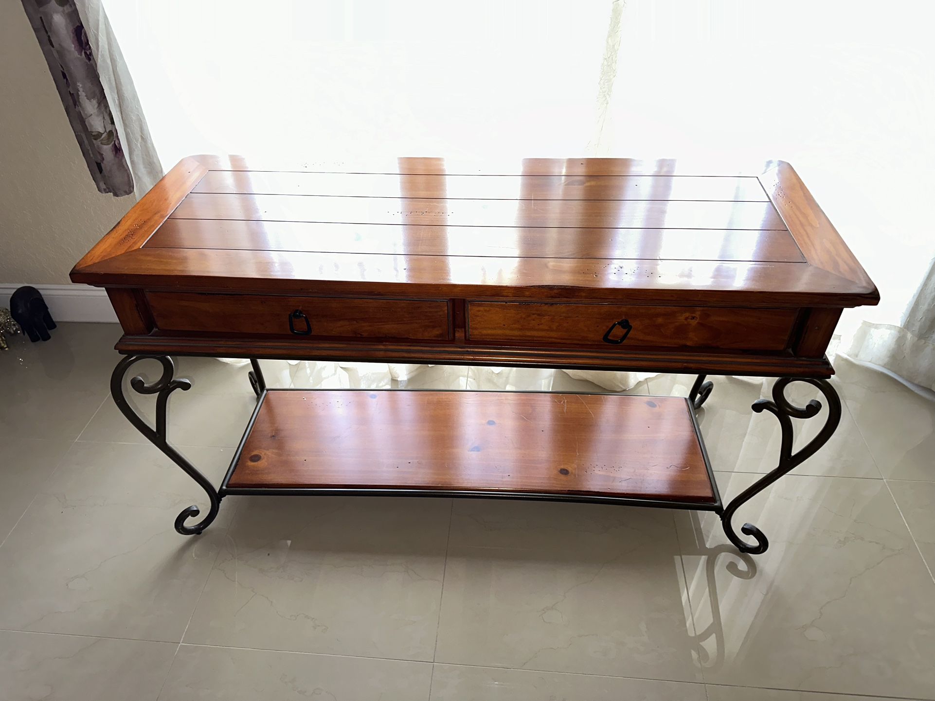 Antique Wood And Iron Table - Mesa Antigua De Madera Y Hierro